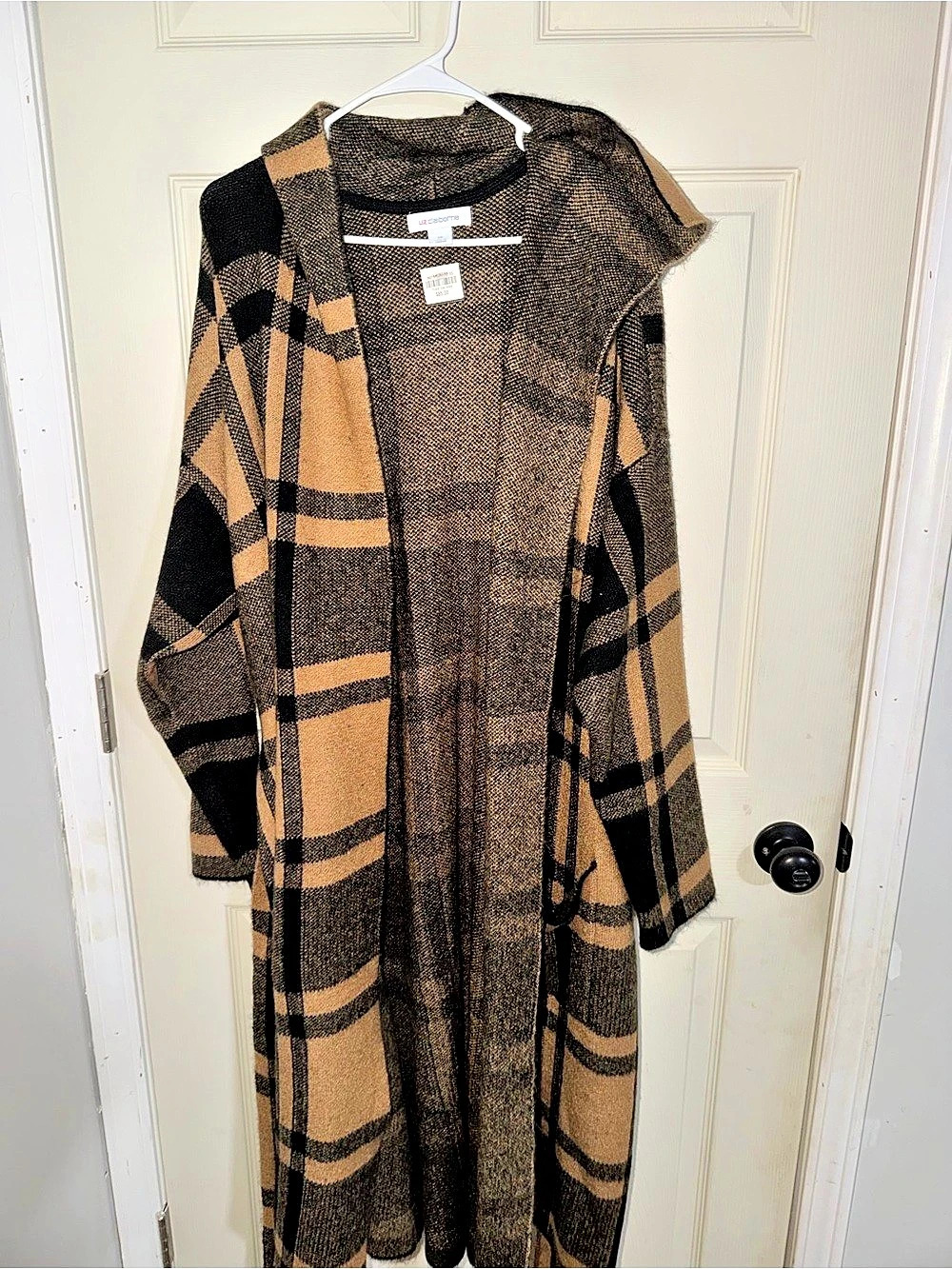 Liz Claiborne Plaid Coatigan in Brown & Black 2X NWT